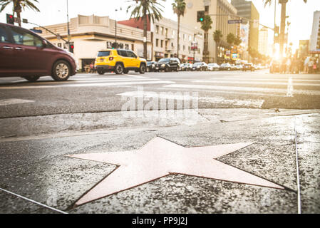 Walk of Fame bei Sonnenuntergang auf dem Hollywood Boulevard Stockfoto