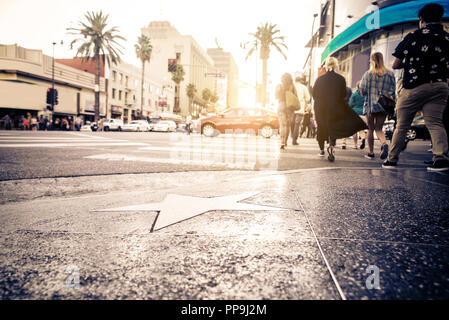 Walk of Fame bei Sonnenuntergang auf dem Hollywood Boulevard Stockfoto