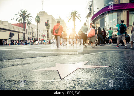 Walk of Fame bei Sonnenuntergang auf dem Hollywood Boulevard Stockfoto