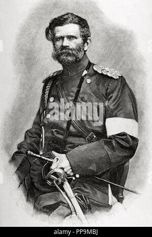 Edwin Freiherr von Manteuffel (1809-1885). Deutscher Generalfeldmarschall. Kupferstich von G. Klose. Historia Universal, 1885. Stockfoto