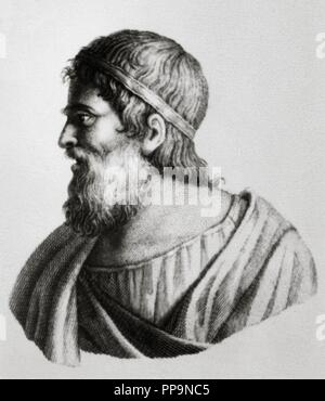 Archimedes (Syracuse-Syrakus-287,-212). Griechischer Mathematiker, Physiker, Ingenieur, Erfinder und Astronom. Porträt. Gravur. Stockfoto