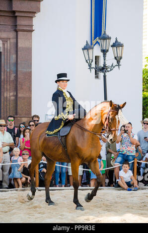 Weibliche Pferdesport. Jährliche Veranstaltung, Tag der Pferde, Feier, Event, Fuengirola, Málaga, Andalusien, Spanien. September 2018 Stockfoto
