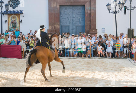 Weibliche Pferdesport. Jährliche Veranstaltung, Tag der Pferde, Feier, Event, Fuengirola, Málaga, Andalusien, Spanien. September 2018 Stockfoto