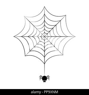 Kleine schwarze Spinne hängt an cobweb Vektor-illustration EPS 10. Stock Vektor