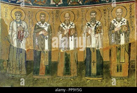Kirchenväter. Museum: Saint Sophia Kathedrale, Kiew. Autor: Byzantinische Master. Stockfoto