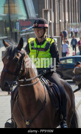 Stadt London berittene Polizei, polizistin auf Pferd, in der Nähe der Millennium Bridge, London, England, Großbritannien Stockfoto