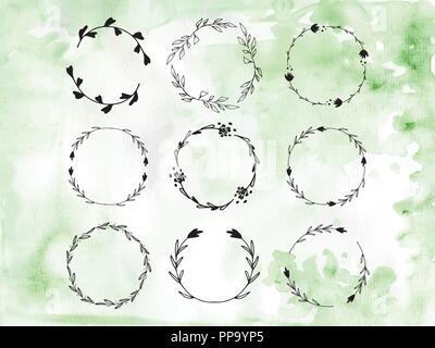 Handbemalt Zweige Kranz Clip Art Stock Vektor