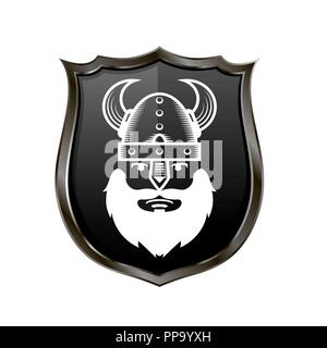Viking Warrior Kopf Symbol auf der Metallplatte Stock Vektor