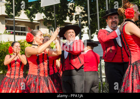 Flamenco, Tänzer, Leistung, Fandango, Fuengirola a Caballo. Jährliche Veranstaltung, Feier, Event, Málaga, Andalusien, Spanien. September 2018 Stockfoto