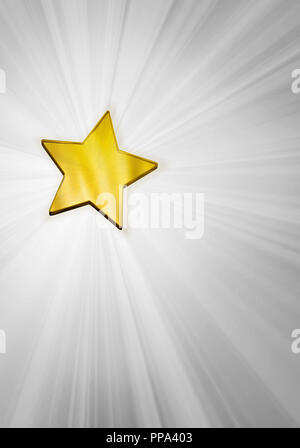 Rendering von einem goldenen moderne Acryl Stern vor Strahlen. Stockfoto