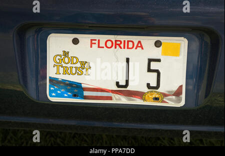 Auf Gott vertrauen wir Florida Auto Nummernschild. Stockfoto