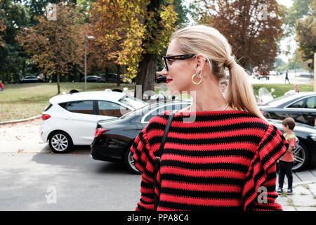 Mailand, Italien, 22. Sept. 2018: Chiara Ferragni kommt an der Philosophie di Lorenzo Serafini fashion show in Mailand auf der Modewoche Frühling/Sommer 2019 Stockfoto