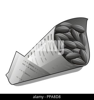 Sonnenblumenkerne in Papier Paket auf weißem Hintergrund. Vektor cartoon Close-up Abbildung. Stock Vektor