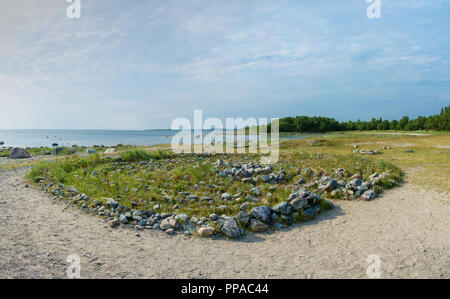 Stein Labyrinth am Bolschoi Solovetsky Inseln im Weißen Meer, Archangelsker oblast, Russland. Stockfoto