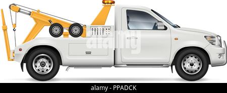 Abschleppwagen Vektor mockup auf weißem Hintergrund für Branding und Corporate Identity, Seitenansicht. Alle Elemente der Gruppen auf separaten Ebenen Stock Vektor