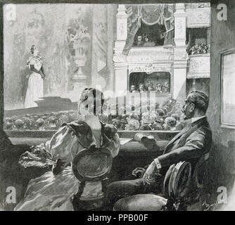 Paar in einem Spiel." Haine d'Amour" von Daniel Lesueur. Gravur. 1894. Stockfoto