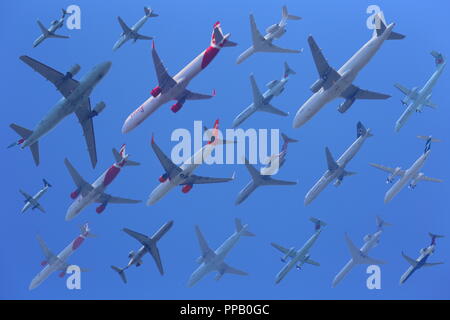 Bearbeiten der verschiedenen Ebenen in den Himmel. In der Nähe des Toronto Pearson International Airport (Toronto, CA) Stockfoto