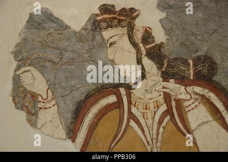 Mykenische kunst Griechenland. Fresko der Dame von Mykene oder der Mykenischen. Jh. V.CHR. Es zeigt eine Göttin. In Mykene 1970 gefunden. Nationalen Archäologischen Museum. Athen. Stockfoto