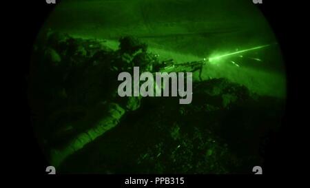 Us-Soldaten in den 2 Platoon, Blitz Truppe, 3.Staffel, 2d-Golgatha Regiment Ziele engagieren, während in einer kombinierten Waffen live fire Übung während der Noble Partner 18 in Wasiani, Georgien, Nov. 14, 2018 Teilnehmenden. Edle Partner ist eine georgische Streitkräfte und US-Armee Europa kooperativ-led-übung in der vierten Iteration. Die Übung soll die Unterstützung und die Bereitschaft und die Interoperabilität von Georgia, USA verbessern und teilnehmende Nation während der multinationalen Ausbildungsmaßnahmen. Stockfoto