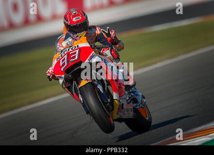 Moto GP Circuito Ricardo Tormo Valencia. Spanien. 11-11-2017 Marc Marquez feiert die Pole Position beim Grand Prix der Gemeinschaft Valencia Stockfoto