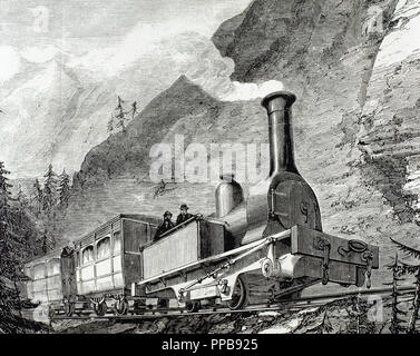 Alte Eisenbahn. USA. 19. Jahrhundert-Gravur. Stockfoto