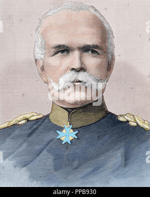 Leo Von Caprivi (Georg Leo Graf von Caprivi Caprara der Montecuccoli) (1831-1899). Deutsche politische und militärische. Otto von Bismarck Nachfolger als Bundeskanzler der Bundesrepublik Deutschland (1890-1894). 19.-Jahrhundert Kupferstich, koloriert. Stockfoto