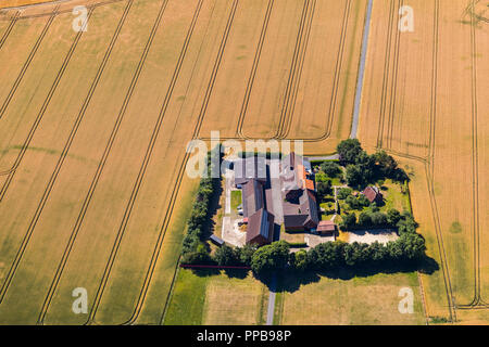 Luftaufnahme, Haus Tüchen, Getreidefeldern und Wiesen, Feldwege, geometrische Formen, Alte Beckumer Straße, Im Schliek Stockfoto