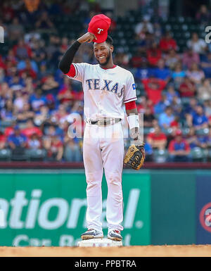 Arlington, Texas, USA. 23 Sep, 2018. Texas Rangers shortstop Jurickson Profar (19) Während der MLB Spiel zwischen der Seattle Mariners und der Texas Rangers bei Globe Life Park in Arlington, Texas. Texas gewann 6-1. Tom Sooter/CSM/Alamy leben Nachrichten Stockfoto