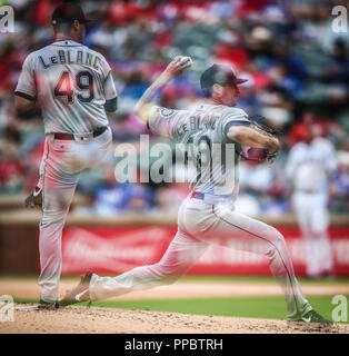 Arlington, Texas, USA. 23 Sep, 2018. Seattle Mariners Krug Furt LeBlanc (49) Während der MLB Spiel zwischen der Seattle Mariners und der Texas Rangers bei Globe Life Park in Arlington, Texas. Texas gewann 6-1. Tom Sooter/CSM/Alamy leben Nachrichten Stockfoto