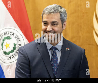 New York, NY, USA. 23 Sep, 2018. MARIO ABDO BENITEZ, Präsident der Republik Paraguay, bei den Vereinten Nationen in New York City, New York am 23. September 2018 Quelle: Michael Brochstein/ZUMA Draht/Alamy leben Nachrichten Stockfoto