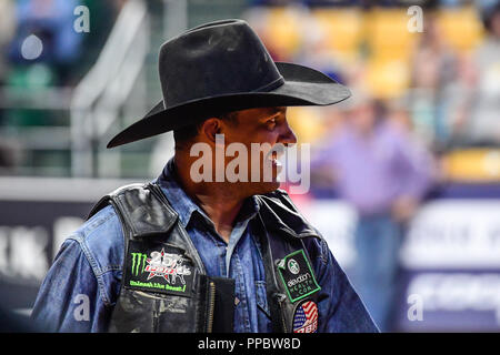 Fairfax, Virginia, USA. 23 Sep, 2018. VALDIRON DE OLIVEIRA lächelt während der zweiten Nacht der Konkurrenz an EagleBank Arena in Fairfax, Virginia statt. Credit: Amy Sanderson/ZUMA Draht/Alamy leben Nachrichten Stockfoto