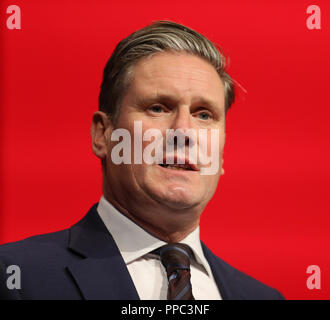 Liverpool, Großbritannien. 25. Sep 2018. Keir Starmer Mp Schatten Staatssekretär für die Europäische Union Labour Party Conference 2018 der Liverpool Echo Arena, Liverpool, England, 25. September 2018 Adressen der Labour Party Conference 2018 An der Liverpool Echo Arena, Liverpool, England Credit: Allstar Bildarchiv/Alamy Leben Nachrichten verlassen Stockfoto