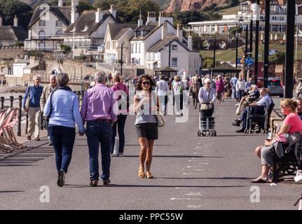 Honiton, Devon, 25. Sept 18 Menschen auf der Esplanade, Sidmouth bei strahlendem Sonnenschein heute. Temperaturen in den niedrigen 20 sind während der ganzen Woche in Devon, um fortzufahren. Foto Central/Alamy leben Nachrichten Stockfoto