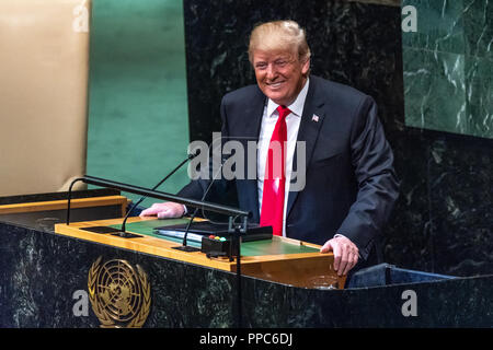 New York, USA, 25. September 2018. US-Präsident Donald Trump Adressen der Generalversammlung der Vereinten Nationen in New York City. Foto von Enrique Shore Credit: Enrique Ufer/Alamy Live News Credit: Enrique Ufer/Alamy leben Nachrichten Stockfoto