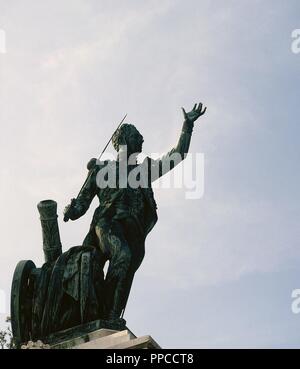 Pedro Velarde y Santillan (1779-1808). Spanische Artillerie-Hauptmann berühmt für seinen Tod in der Dos de Mayo. Denkmal von Elias Martin, 1864. Santander. Spanien. Stockfoto