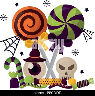 Süße Halloween Süßigkeiten set Symbole Stock Vektor