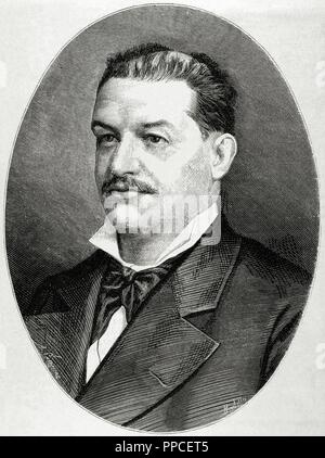 Mariano Vazquez Gomez (1831 – 1894). Spanischer Komponist und Pianist. Kupferstich von Arturo Carretero (1852-1903) in der spanischen und amerikanischen Abbildung, 1878. Stockfoto