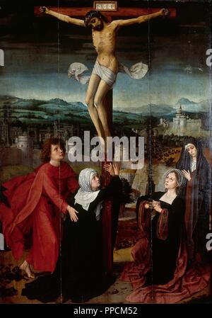 Gerard David (1460-1523). Kalvarienberg. Kreuzigung mit der Jungfrau Maria, St. Johannes, St. Maria Magdalena und Salome. Von der Kirche von St. Maria, Cuenca. Diözesanmuseum. Cuenca. Spanien. Stockfoto