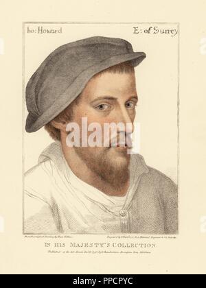 Henry Howard, Earl of Surrey, Dichter 1517-1547 wegen Hochverrats hingerichtet. Wie Tho [Mas] Howard falsch beschrieben. Papierkörbe Kupferstich von Francis Bartolozzi nach Hans Holbein aus Faksimiles von Originalzeichnungen von Hans Holbein, Hamilton, Adams, London, 1884. Stockfoto