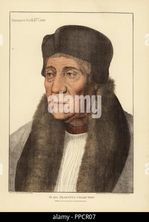 William Warham, Erzbischof von Canterbury, d. 1532. Papierkörbe Kupferstich von Francis Bartolozzi nach Hans Holbein aus Faksimiles von Originalzeichnungen von Hans Holbein, Hamilton, Adams, London, 1884. Stockfoto