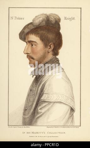 Sir Nicholas Poins oder Poyntz (1528-1585), englischer Politiker. Papierkörbe Kupferstich von Francis Bartolozzi nach Hans Holbein aus Faksimiles von Originalzeichnungen von Hans Holbein, Hamilton, Adams, London, 1884. Stockfoto