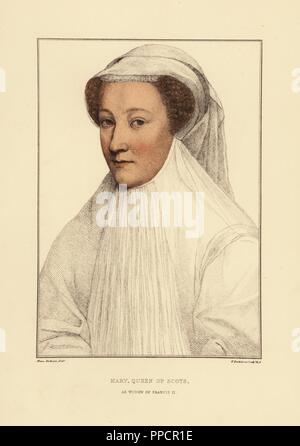 Maria, Königin von Schottland, Maria Stuart (1542-1567). Papierkörbe Kupferstich von Francis Bartolozzi nach Hans Holbein aus Faksimiles von Originalzeichnungen von Hans Holbein, Hamilton, Adams, London, 1884. Stockfoto