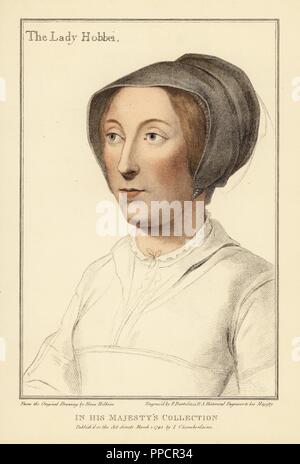 Elizabeth Cooke, Lady Hobby, Ehefrau von Sir Thomas Hobby (d. 1596). Papierkörbe Kupferstich von Francis Bartolozzi nach Hans Holbein aus Faksimiles von Originalzeichnungen von Hans Holbein, Hamilton, Adams, London, 1884. Stockfoto