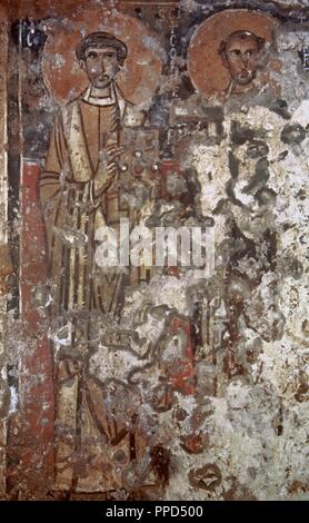 Katakomben Des HL. Fresko der hl. Cornelius und hl. Cyprian, 3. Jahrhundert n. Rom, Italien. Stockfoto