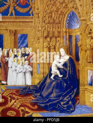 Jungfrau Maria mit dem Kind Jesus. Miniatur, 15. Jahrhundert. Conde Museum. Chantilly. Frankreich. Stockfoto