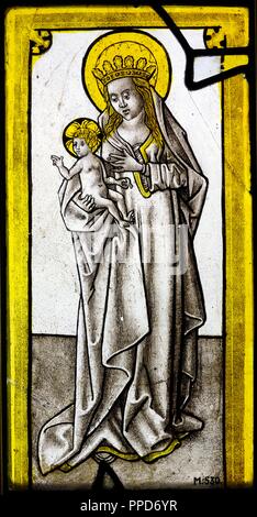 Maria und Kind (Maria lactans). Glasmalerei. Köln, C. 1500. Deutschland. Schnu tgen Museum. Köln, Deutschland. Stockfoto