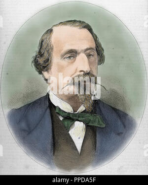 NAPOLEON III (Paris, 1808-Chislehurst, 1873). Französischer Kaiser (1852-1870.) Er war der Sohn von Louis Bonaparte. Farbige Gravur. Stockfoto