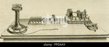 Phonoplex Telegraph von Alva (1847-1931) erfunden. Gravur. Stockfoto