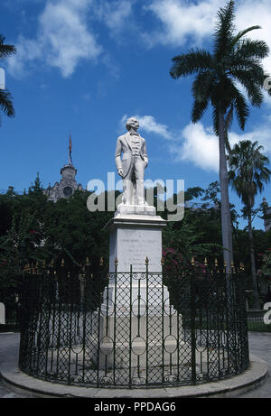 Carlos Manuel de CESPEDES, (Bayamo, 1819 - San Lorenzo, 1874). Patriota Cubano. Tomó parte Activa en la Revolución Española de 1843. De Mayo de 1868 se alzó en el ingenio de la Demajuaga, empezando la Guerra de los Diez Años (1868-1878). En abril de 1869 fue proclamado Presidente de la Constitución Federal. Monumento ubicado en la Plaza de las Armas. LA HABANA. Kuba. Stockfoto