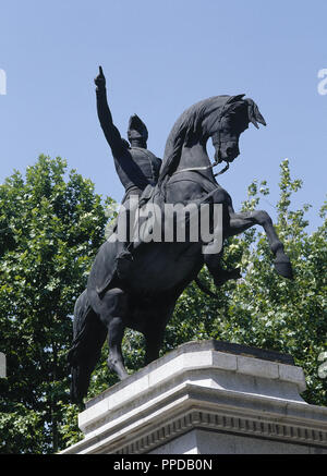 Bolívar, Simón (1783-1830), Llamado EL LIBERTADOR. MONUMENTO A BOLIVAR realizado en Bronce por el escultor Emilio nach LAIZ CAMPOS y fundido en la Sellas Fundición Angel González de Madrid. Parque del Oeste. MADRID. España. Stockfoto